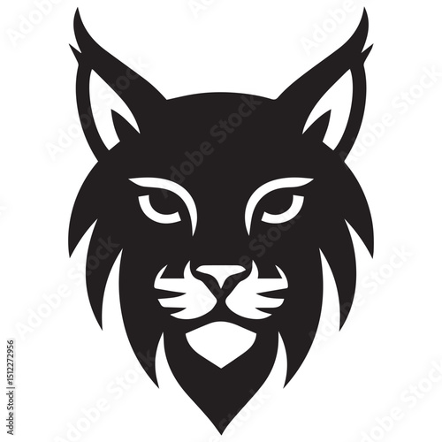 A black lynx head with pointed ears crescentshaped eyes and a triangular beard
