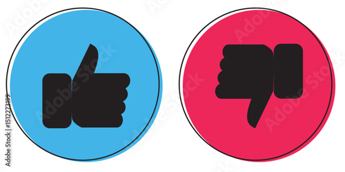 Thumbs up and thumbs down vector symbol in circles. Like and dislike button icon illustration. do, don't icon vector, yes and no icon symbols.