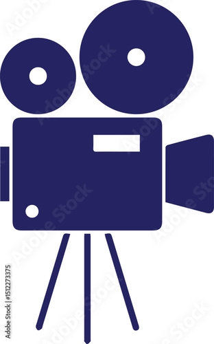 movie camera, video camera, film reel, blue, minimalist, simple, flat design, vector art