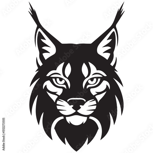 Black and white graphic of a lynx head