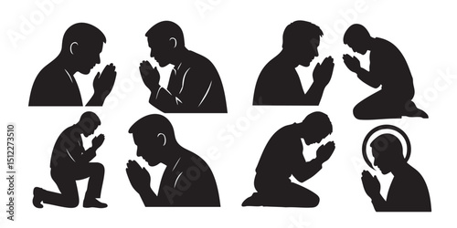 praying silhouette set vector illustration