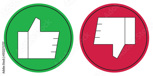 Thumbs up and thumbs down vector symbol in circles. Like and dislike button icon illustration. do, don't icon vector, yes and no icon symbols.