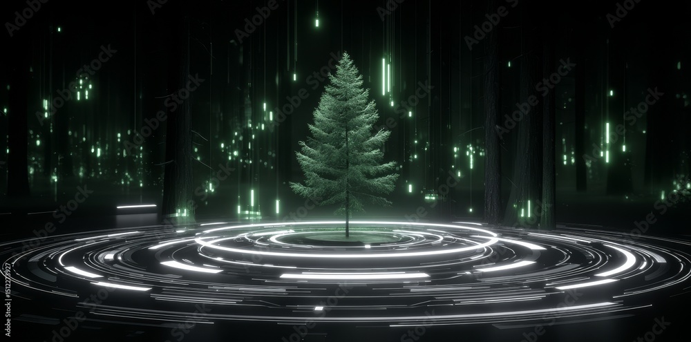 © Антон Сальников - A forest equipped with intelligent sensors to track air quality, wildlife movement, and tree health, all linked to a central stock system, ideal for conservation initiatives, IoT technology