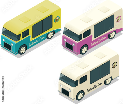 Isometric old school ice cream van