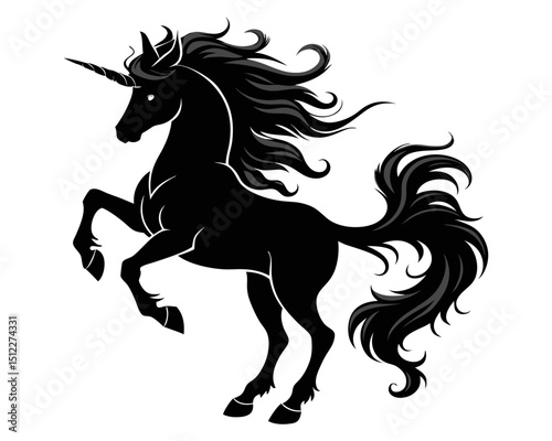 Elegant Horse Silhouette with Flowing Mane and Tail on Black Background