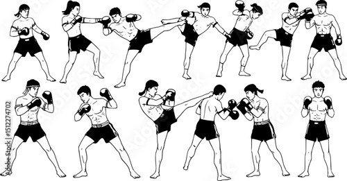 Thai boxing.Self-defense art on white background-vector
