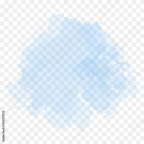 Light blue watercolor splash painting vector design. Dusty blue paint on transparent background. Winter frozen texture. Snow, ice or veil. Dye splash style. Alcohol ink painting. Isolated and editable