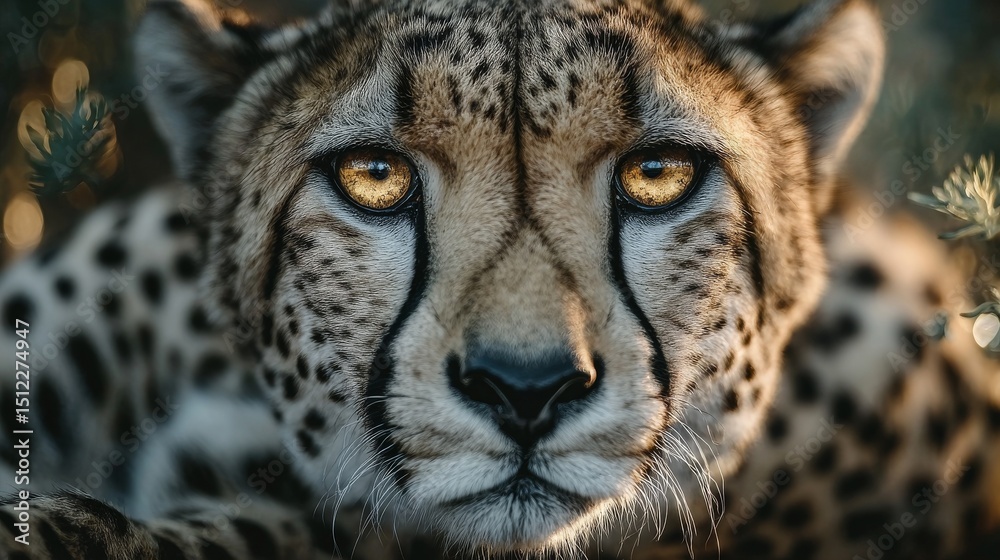 Obraz premium A peaceful cheetah rests on the grass of the savanna, attentive to the world around it in the wild
