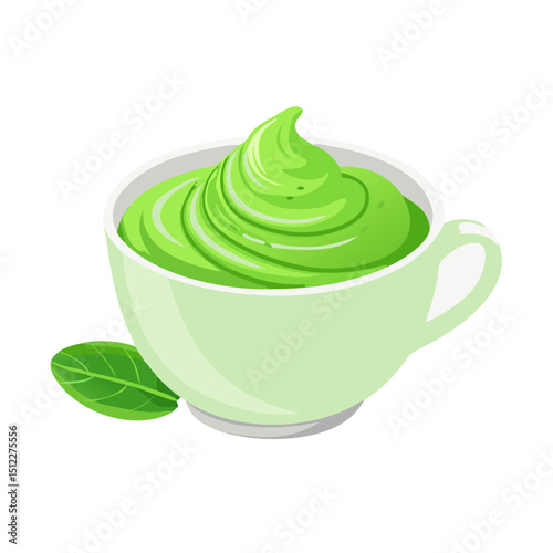 Vector illustration of a fresh green matcha tea with swirled froth on white background