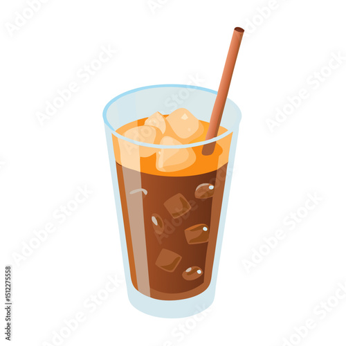 Vector illustration of a refreshing iced coffee with condensation on the glass on white background