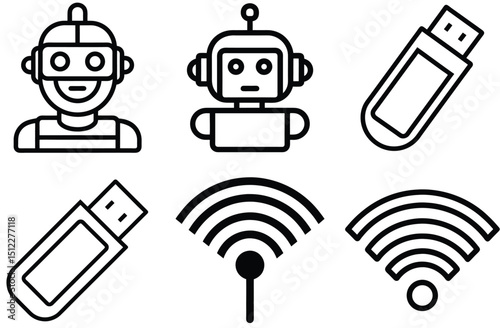Technology icon bundle Robot USB Drive WiFi