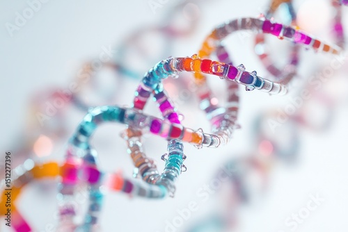 A close-up of DNA strands with vibrant colors, showcasing the genetic sequence and detailed molecular bonds