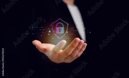 Cybersecurity and privacy concepts to protect data. Lock icon and internet network security technology.