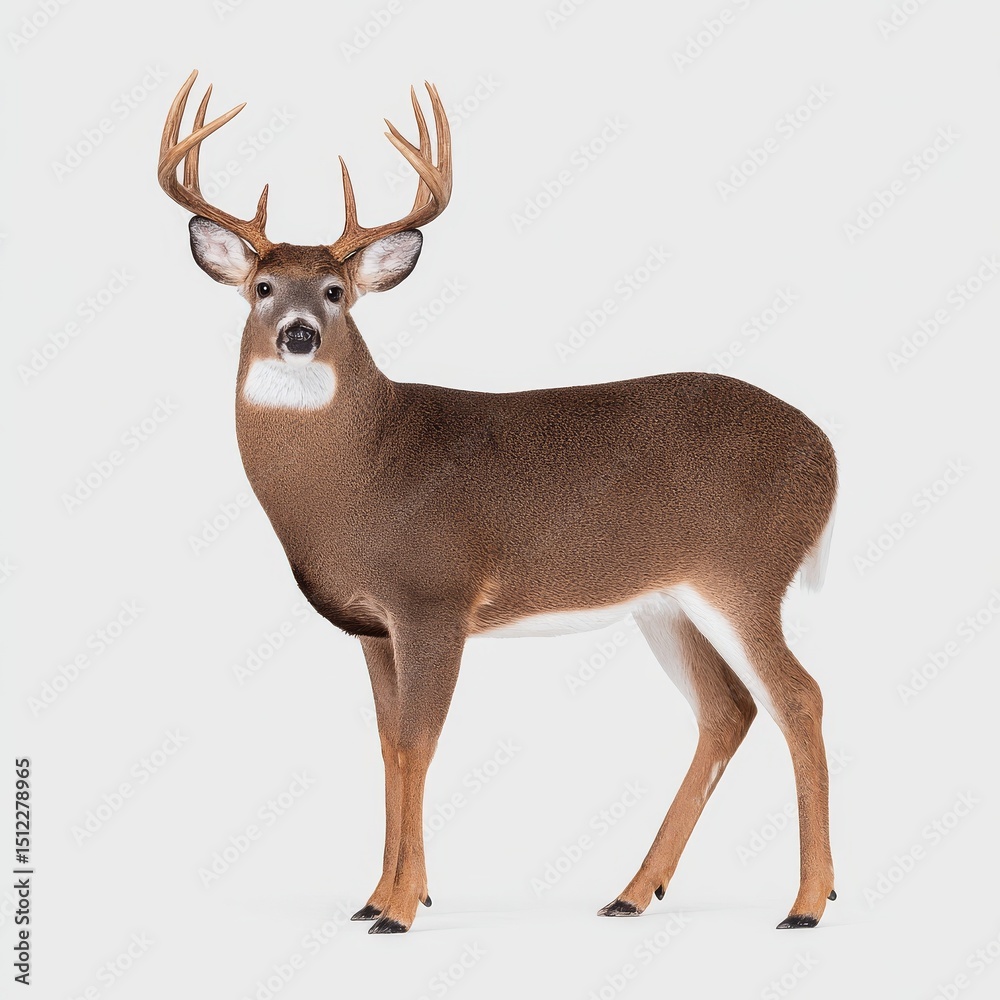 Fototapeta premium Majestic deer are grazing in a tranquil woodland landscape, a nature scene captured from the side, highlighting wildlife conservation