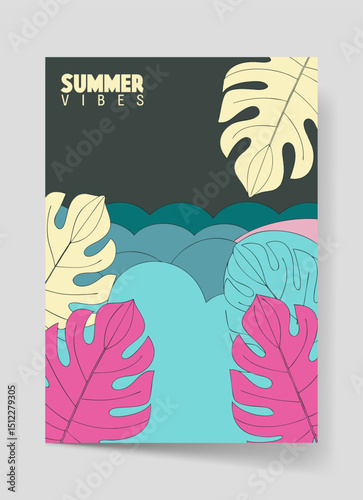 Summer Tropical Leaves Poster, Summer Poster Illustration
