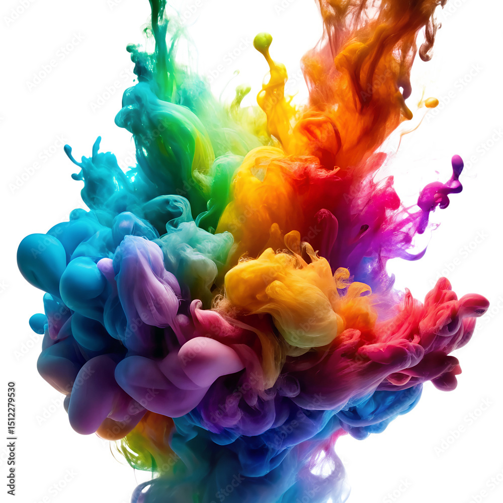 Obraz premium Explosion of colorful ink in water isolated on transparent background