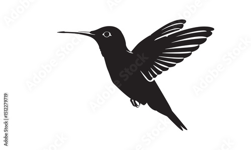 Black and white silhouette of a hummingbird in flight