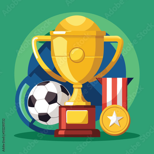 Golden Trophy Cup Soccer Ball Gold Medal Winning Moment