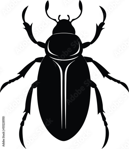 Detailed Black Beetle Vector Illustration in Silhouette Style