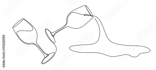 art of a continuous line drawing of a glass filled with spilled water. this icon is for a banner in a bar or beverage shop