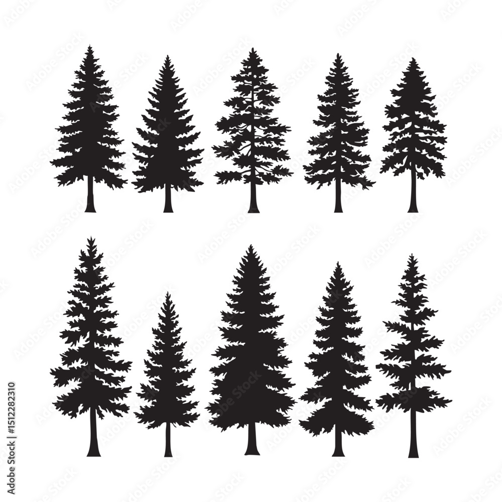 Obraz premium Silhouette set of pine tree on white background
