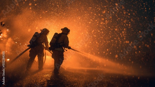 Firefighters Bravely Battling Blaze at Night