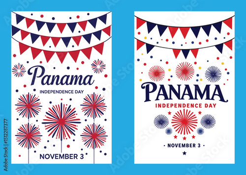 Panama Independence Day Celebration Banners With Flags And Fireworks Design