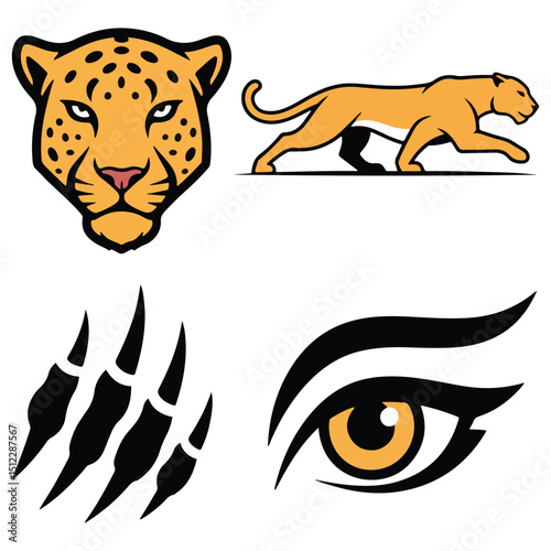 The image showcases a jaguar in various forms head full body claw marks and a single eye
