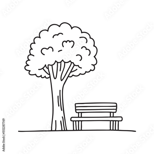 A tree casting shadow over a little bench