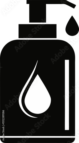 Cleansing Oil Bottle With Droplet Silhouette Vector Illustration
