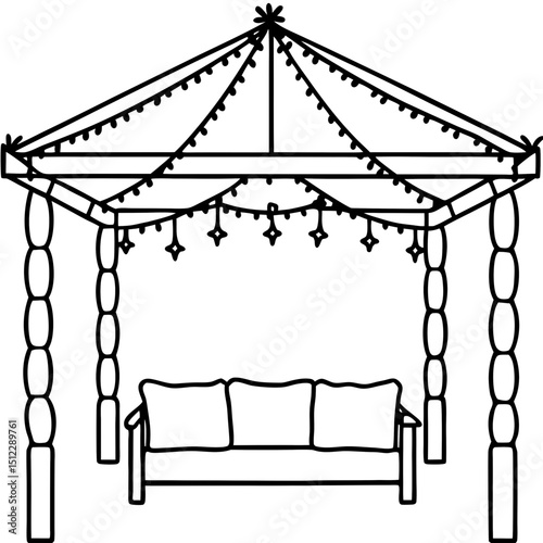 Minimal Pergola with Couch & Fairy Lights – Vector on White