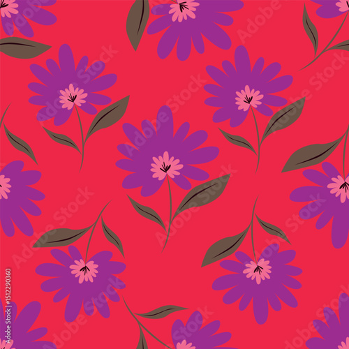 Cute seamless vector floral pattern. Endless print made of small purple and lilac flowers. Summer and spring motifs. Black background. Stock vector illustration.
