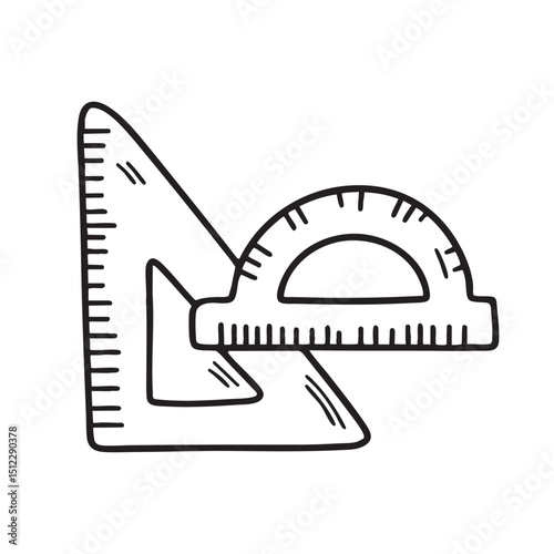 A triangle ruler beside a protractor