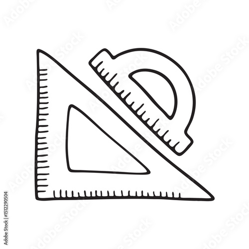 A triangle ruler next to a protractor