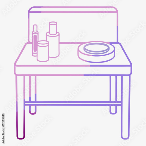 Beauty spa table with skincare products and a round dish