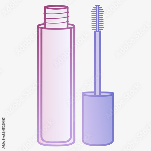 Brow gel and brush in purple and pink gradient design for beauty industry  