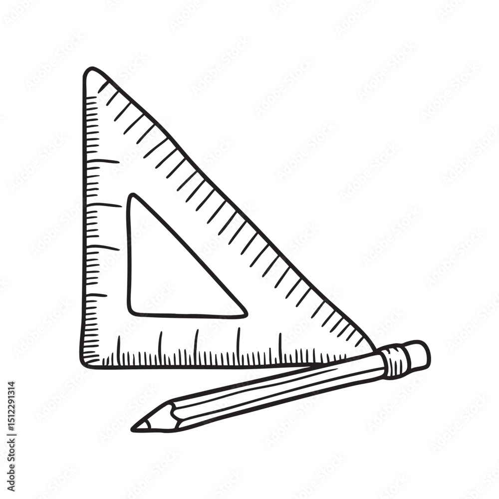 Obraz premium A triangle ruler placed alongside a pencil
