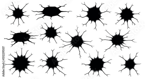 Set of black hole torn paper designs on white background
