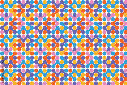 Abstract seamless pattern of connected dots, metaball. Modern bright pattern of circles, dots. Vector illustration.