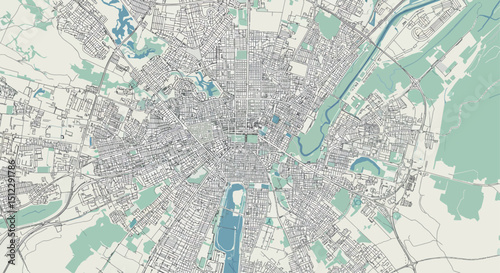Detailed city map with roads, waterways, and green spaces