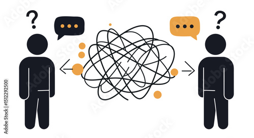 Communication breakdown illustrated with confused figures and thought bubbles
