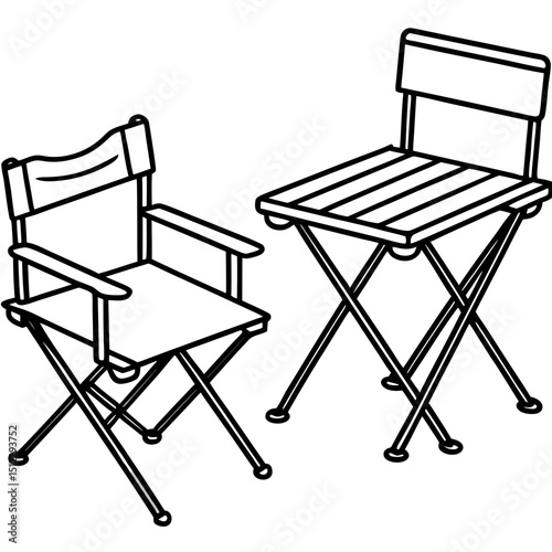 Folding Camping Chairs & Table — Simple Vector Illustration