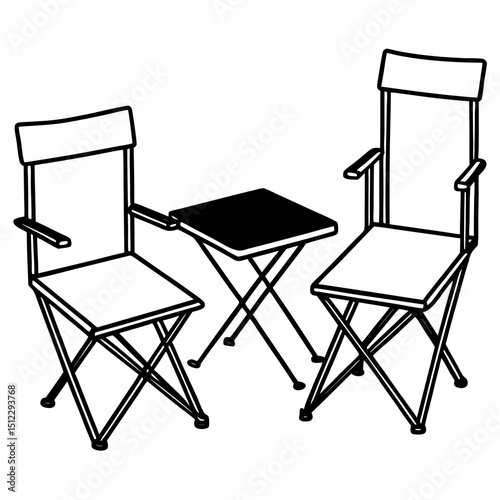 Folding Camping Chairs & Table — Simple Vector Illustration