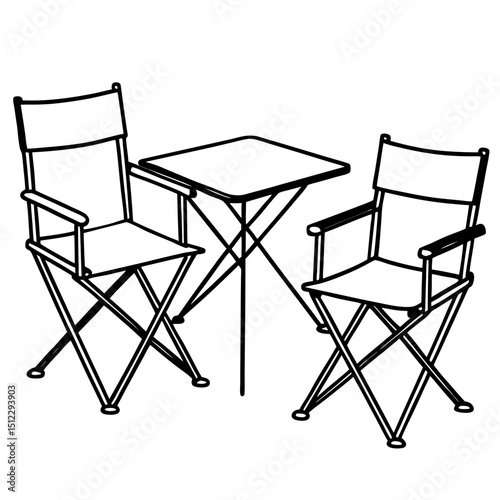 Folding Camping Chairs & Table — Simple Vector Illustration