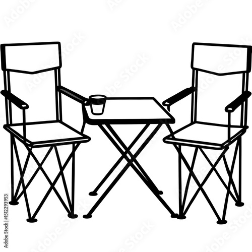 Folding Camping Chairs & Table — Simple Vector Illustration