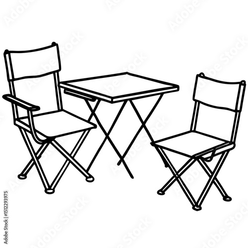 Folding Camping Chairs & Table — Simple Vector Illustration
