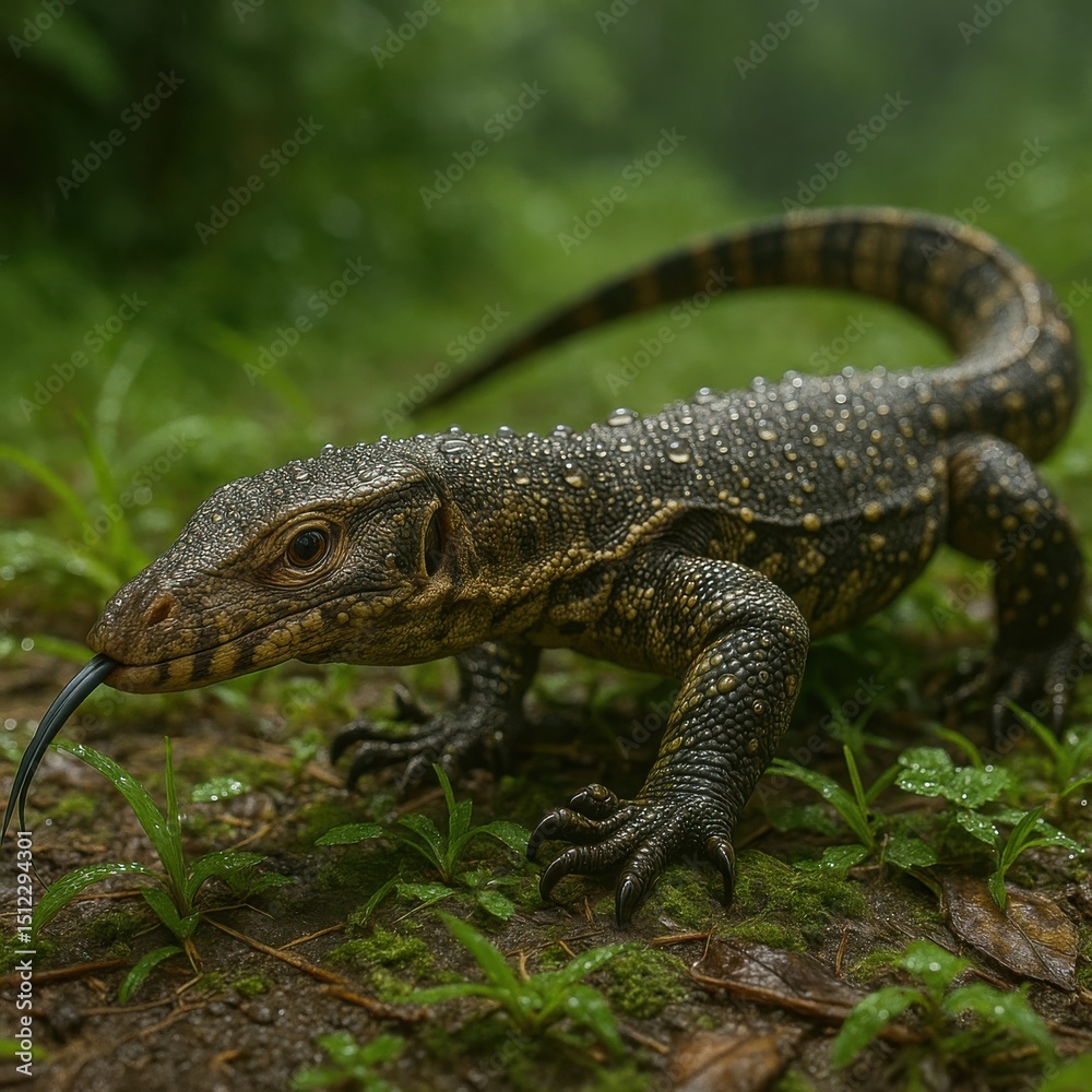 Water Monitor Walking in Rain Water Monitor Walking in Rain
