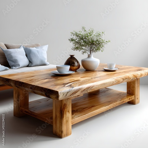 Modern Wooden Coffee Table with Live Edge Top Stylish Home Decor Minimalist Living Room