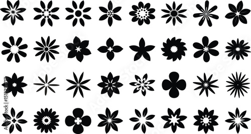 elegant collection of flower, shape vectors, symmetrical floral patterns, floral icon set vector, nature design floral vectors, shape illustrations, abstract flower elements, floral graphic symbol