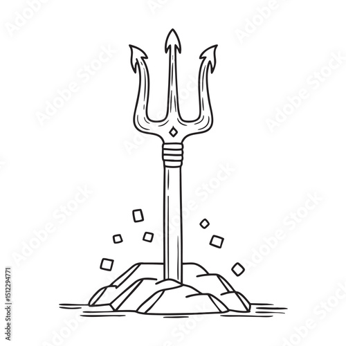 A trident stuck upright in the ground